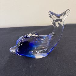 Dolphin Porpoise Paperweight Clear Blue Glass