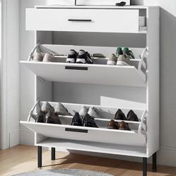 New In Box 32x10x44 Inch Tall White Color Shoe Organizer Storage Cabinet Shelf Hold Up To With Drawer Entry Way Furniture 