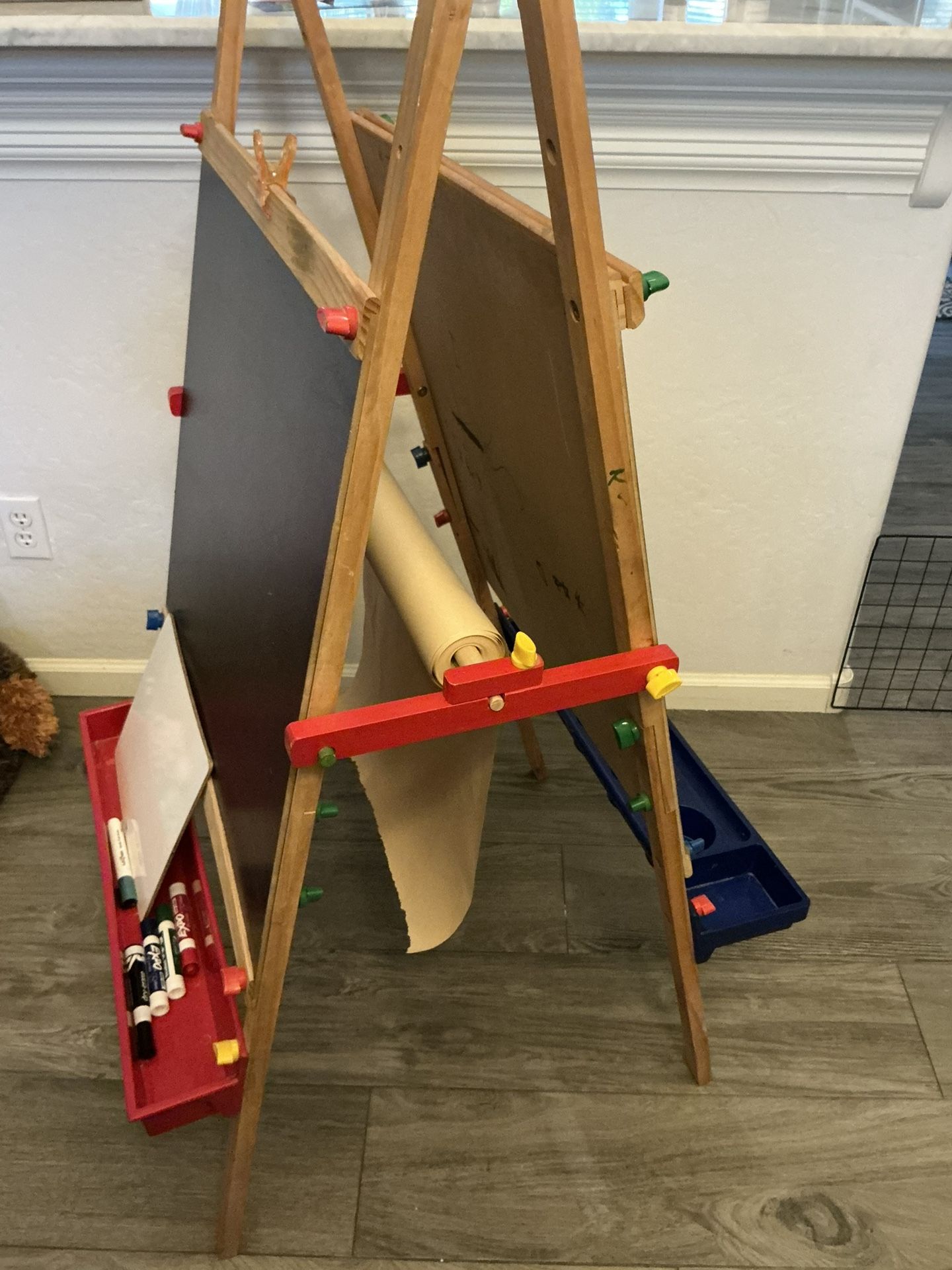 Easel for Drawing - Whiteboard And Chalk Side With Markers Included And Big Paper Roll
