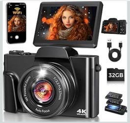 4K Digital Camera for Photography with WiFi,64MP Autofocus 3'' 180°