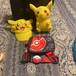 Pikachu Hat, Stuffed Animal and  Pokémon Bag
