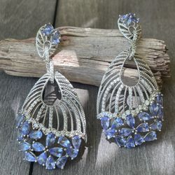 Sterling Silver Tanzanite CZ Dangle Earrings