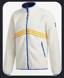 adidas FLEECE Men's Full Zip Track Jacket Lined Zip Pockets Stand-Up Collar M White