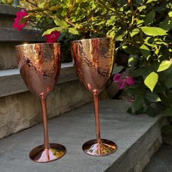 rose gold hand made wine glasses - set of 2
