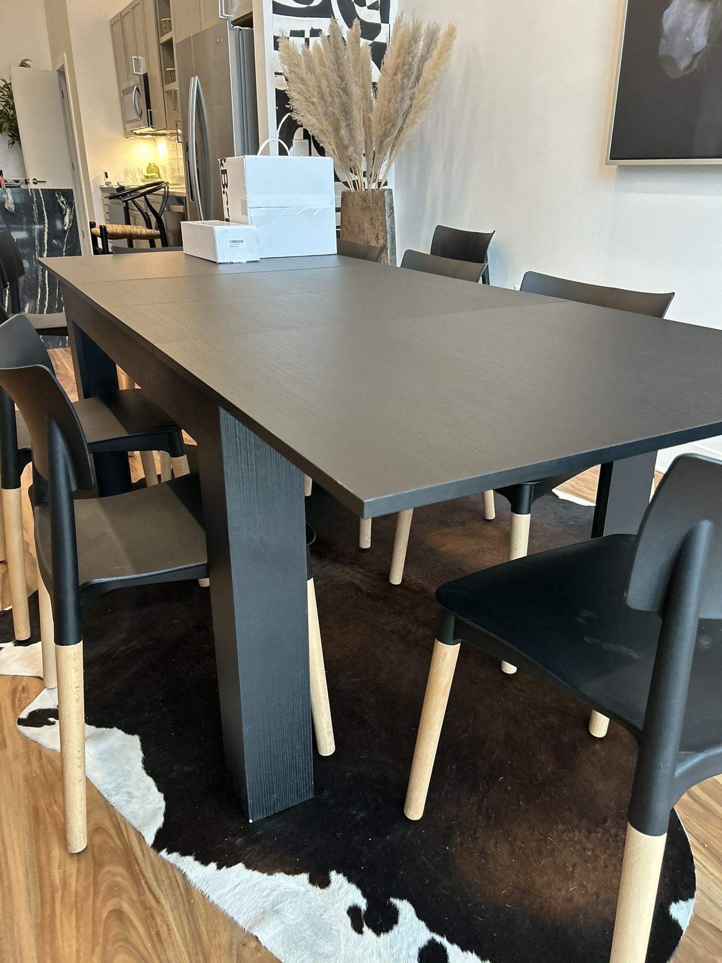 Extendable Black Dining Table & Chairs - Seats 10