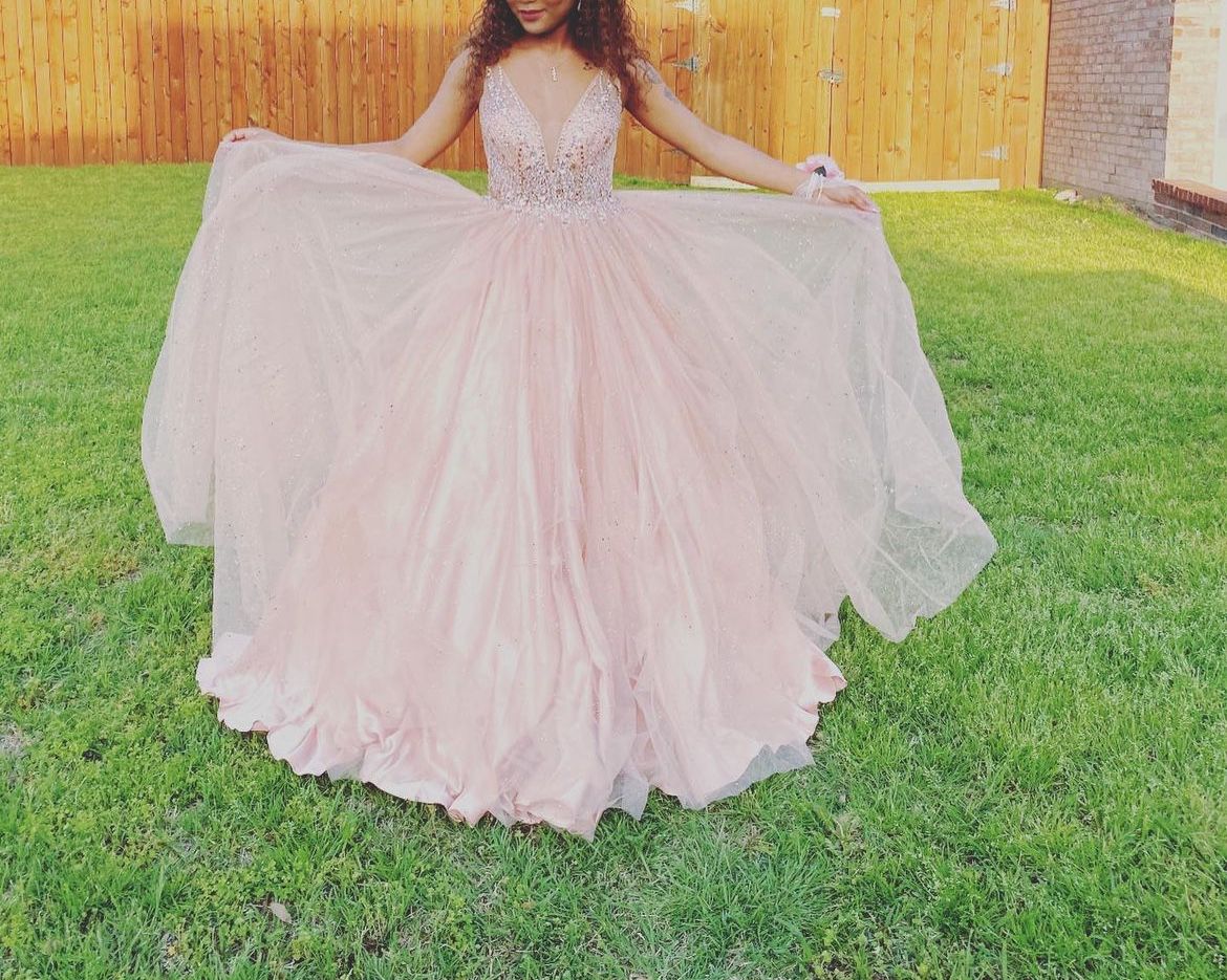 Blushing Pink long Length Tulle Prom Dress