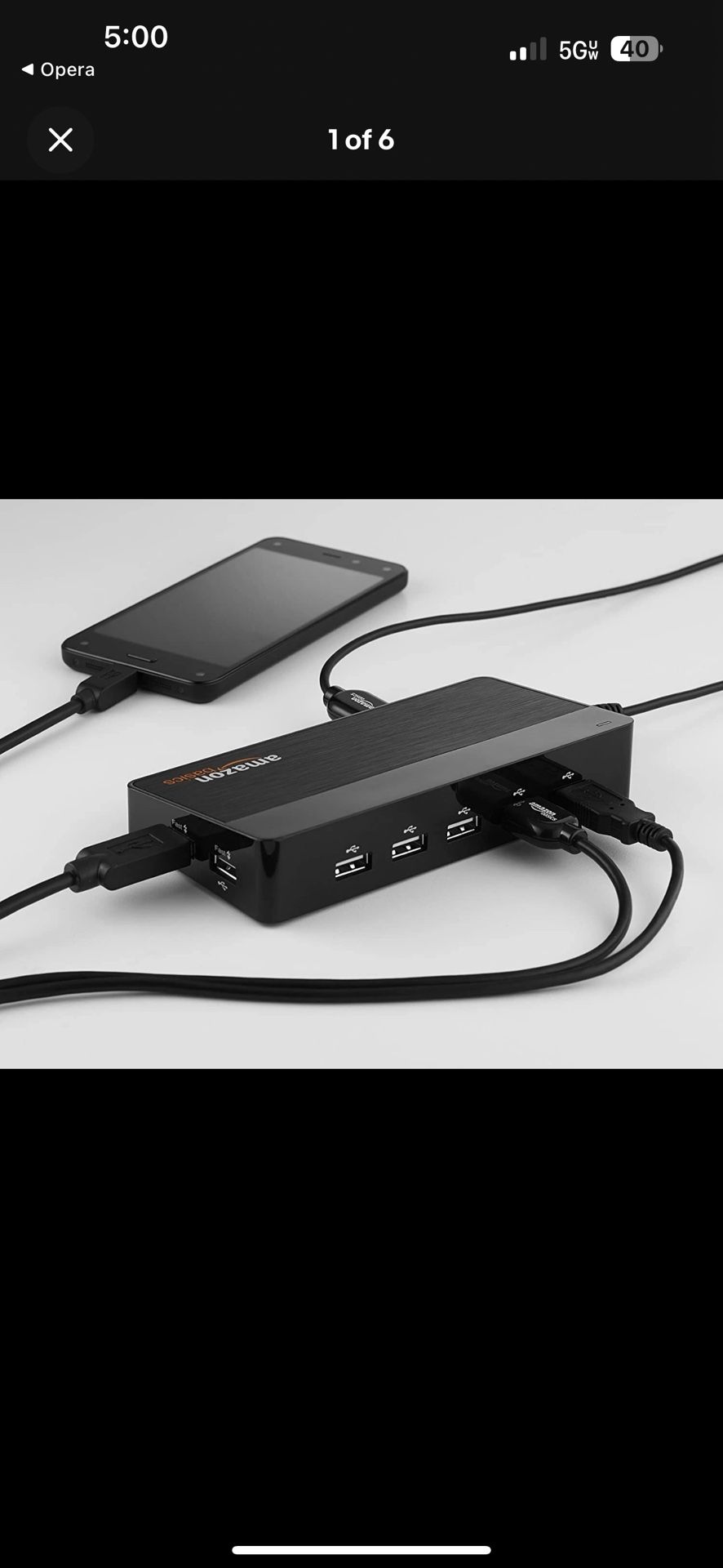 Amazon Basics 10-Port USB 2.0 Hub w/ 2 Fast Charging Port Power Adapter Charger