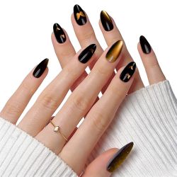 Orange Butterfly Design Cat Eye Gel Press-On Nails Set