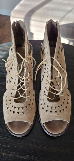 Vince Camuto Suede Leather Lace-Up Peep-Toe Booties