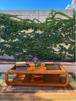 1980s Vintage Postmodern sold oak coffee table smoked glass top