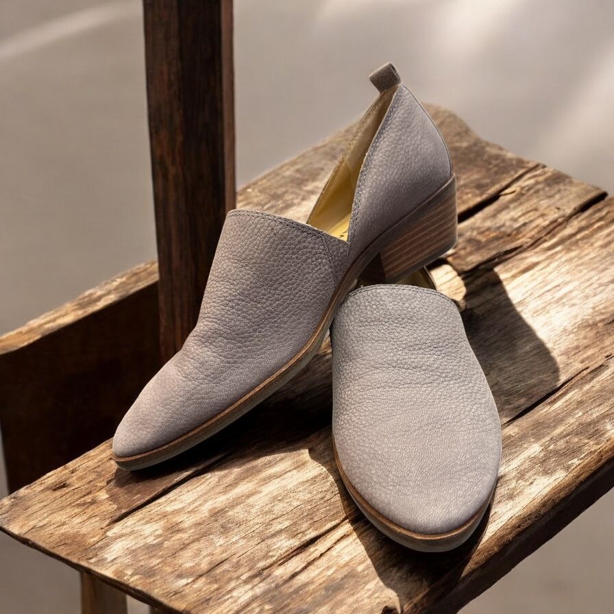 Lucky Brand Morriah Leather Shoes 7.5 Women's Gray Block Heel Slip On Loafer