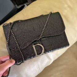 Black Textured Leather Crossbody Bag