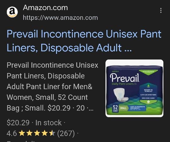PREVAIL PANT LINERS SIZE LARGE PLUS
