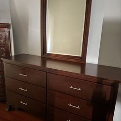 Wood Dresser And Mirror