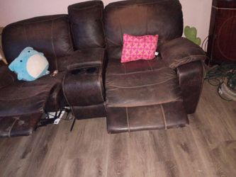 Brown Leather Reclining Loveseat