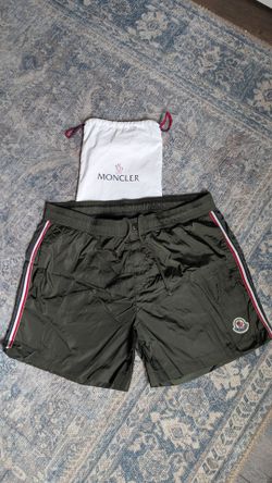Moncler Boxer Mare Swim Shorts Green Medium M Authentic Pouch Logo Patch Stripe