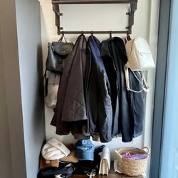 Modern Hanging Coat Rack – Dark Wood & Gunmetal Accents