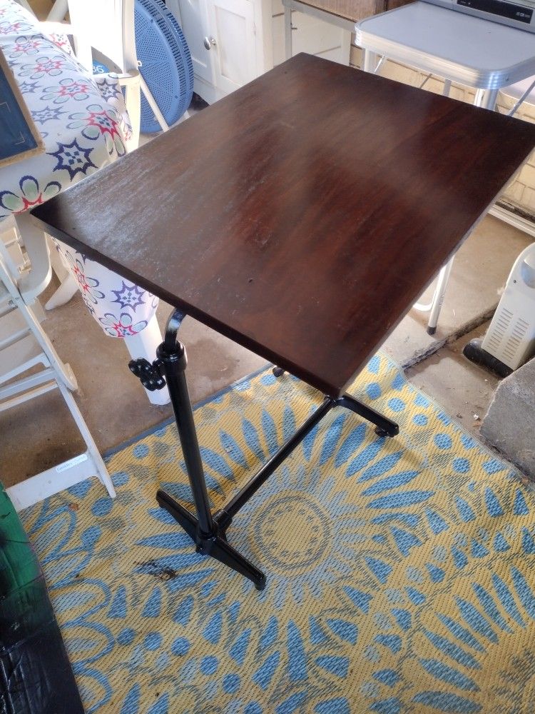 1930's Oak Top Stand With Cast Iron Base