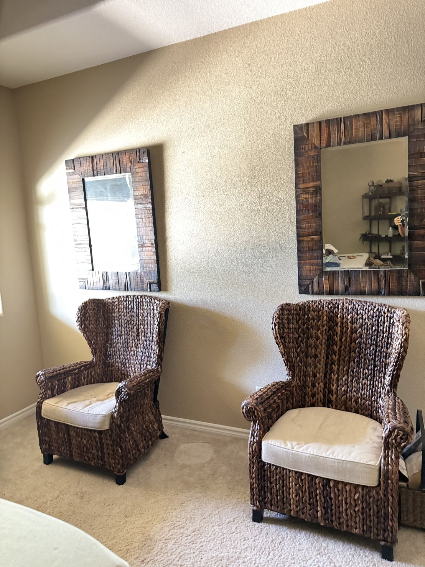 Two PIER 1 wicker chairs  With Mirror