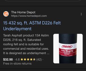 (9 pcs ) 15 432 sq. ft. ASTM D226 Felt Underlayment