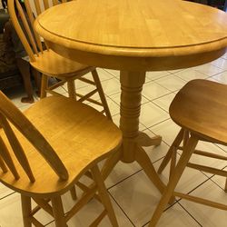 Solid Wood High Table with 2 Barstools 