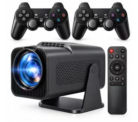 Gaming Projector with 2 Controllers,Mini Projector with20,000+ Built-in Games,Bluetooth & Auto Keystone