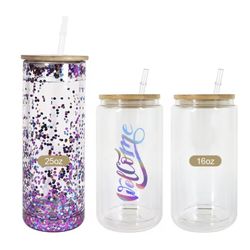 Glass Snow Globe Cups 20oz And 16oz  And Plastic Cup 
