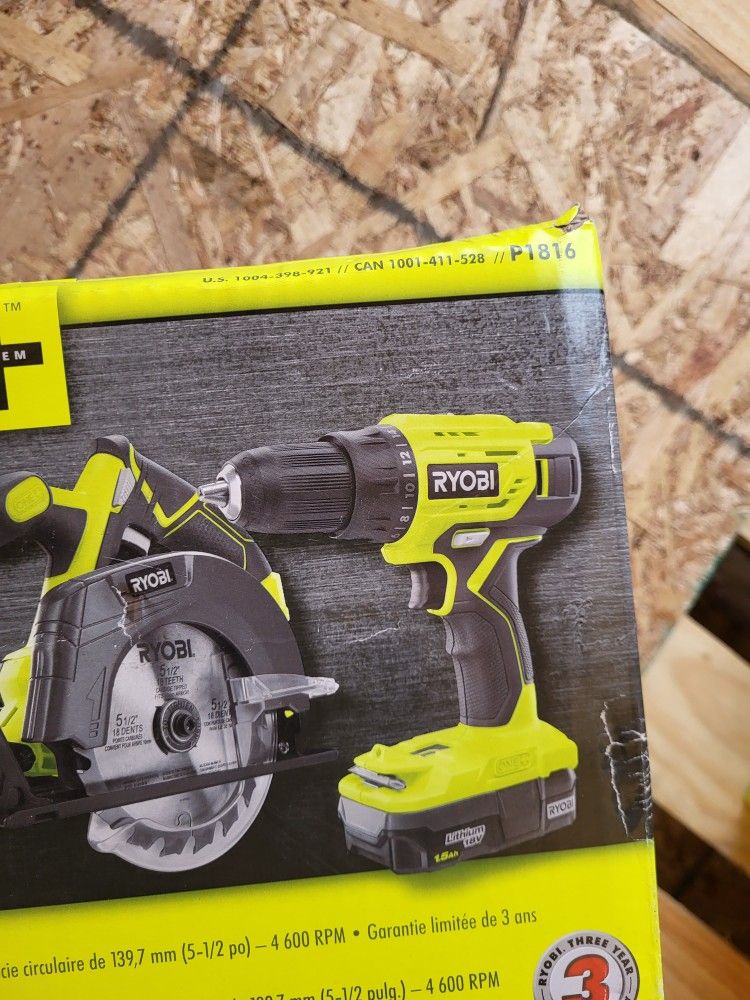 Ryobi 18V Drill and Circular Saw Starter Kit with Two 1.5Ah Batteries and Charger