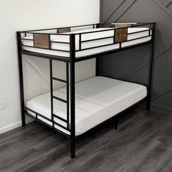 Twin Over Twin Metal Bunk Bed + 2 Gel Memory Foam Mattresses