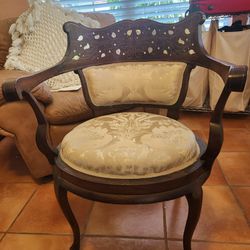 Antique Wood Cushioned Chair 