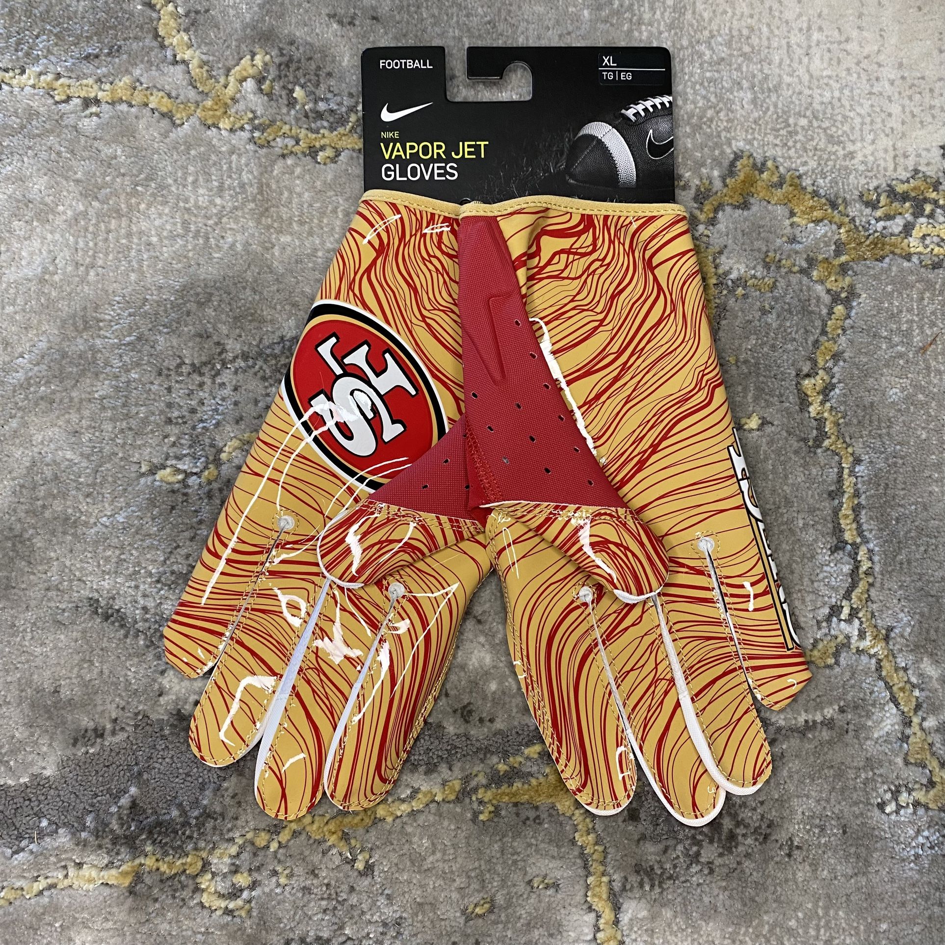 New NFL Nike Vapor Jet 5.0 San Francisco 49ers Team Logo Football Gloves Size XL PGF687-625