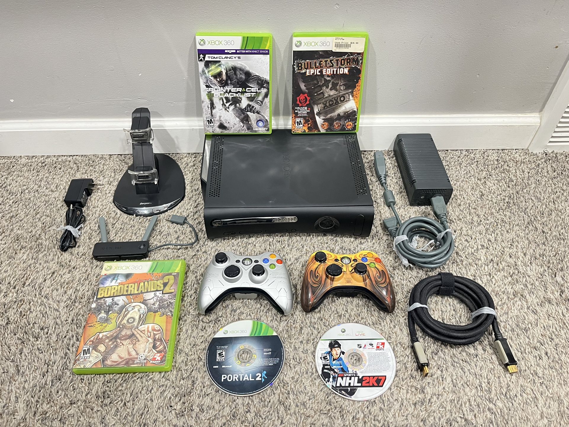 120GB Xbox 360 Bundle Comes With 5 Games 2 Controllers Charging Station Networking Adapter HDMI And Power Cord