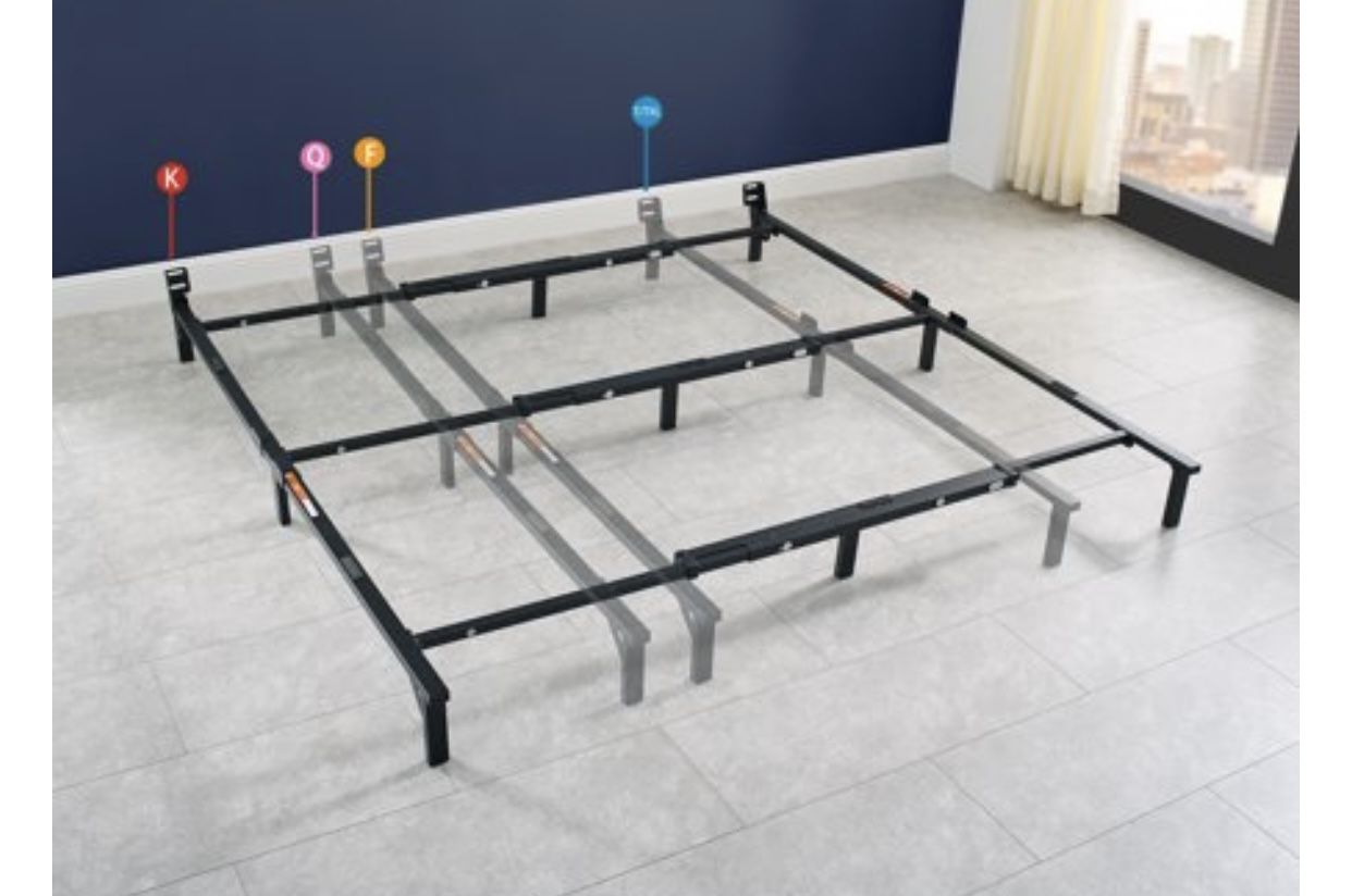 Mainstays 7" Universal Heavy-Duty Adjustable Bed Frame, Black Steel, Adjusts Twin - King
