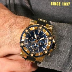 Invicta Men's Bolt Quartz 52mm Gold Tone Stainless Steel & Black Silicone, Blue Dial $129.99