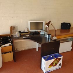 All items make reasonable offers,

4 drawer file cabinet safe, water proof, fire proof, with swivel lock system, 
black desk, 
Sony CD player, 
Car st