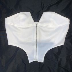 white corset crop top with front zipper 