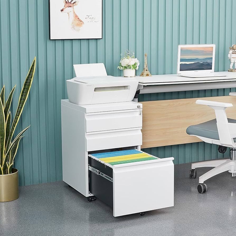 3 Drawer File Cabinet with Lock, File Cabinets for Home Office,Under Desk Cabinet, Locking File Cabinet for A4/Letter/Legal, Fully Assembled Expect Ca