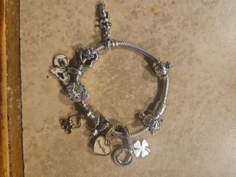 Authentic Pandora Sterling Silver Charm Bracelet with 10+ Charms