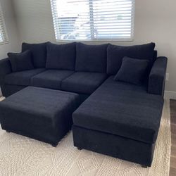New Black Sectional And Ottoman 