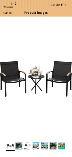 Vongrasig 3-Piece Patio Bistro Set, Outdoor Small Furniture Set Textilene Fabric Conversation Bistro Sets Porch Chairs with Coffee Table for Patio, Ba