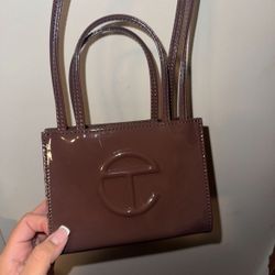 small chocolate telfar crossbody purse