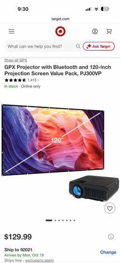 Shop a GPX GPX Projector with Bluetooth and 120-inch Projection Screen Value Pack, PJ300VP ***** 1,413