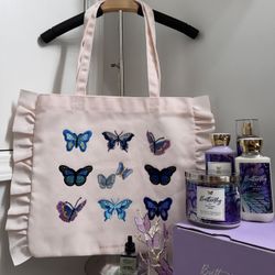 NWT🦋UPCYCLED🦋Bath and Body Works Butterfly Set with Embroidered Patch Tote*customized!!**