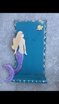 Hand crafted wooden mermaid shelf