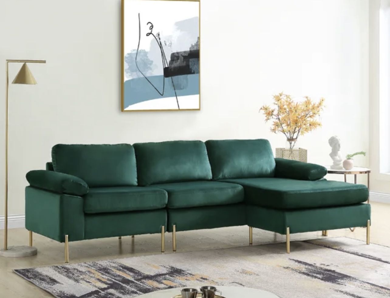 Green Velvet Sectional Couch