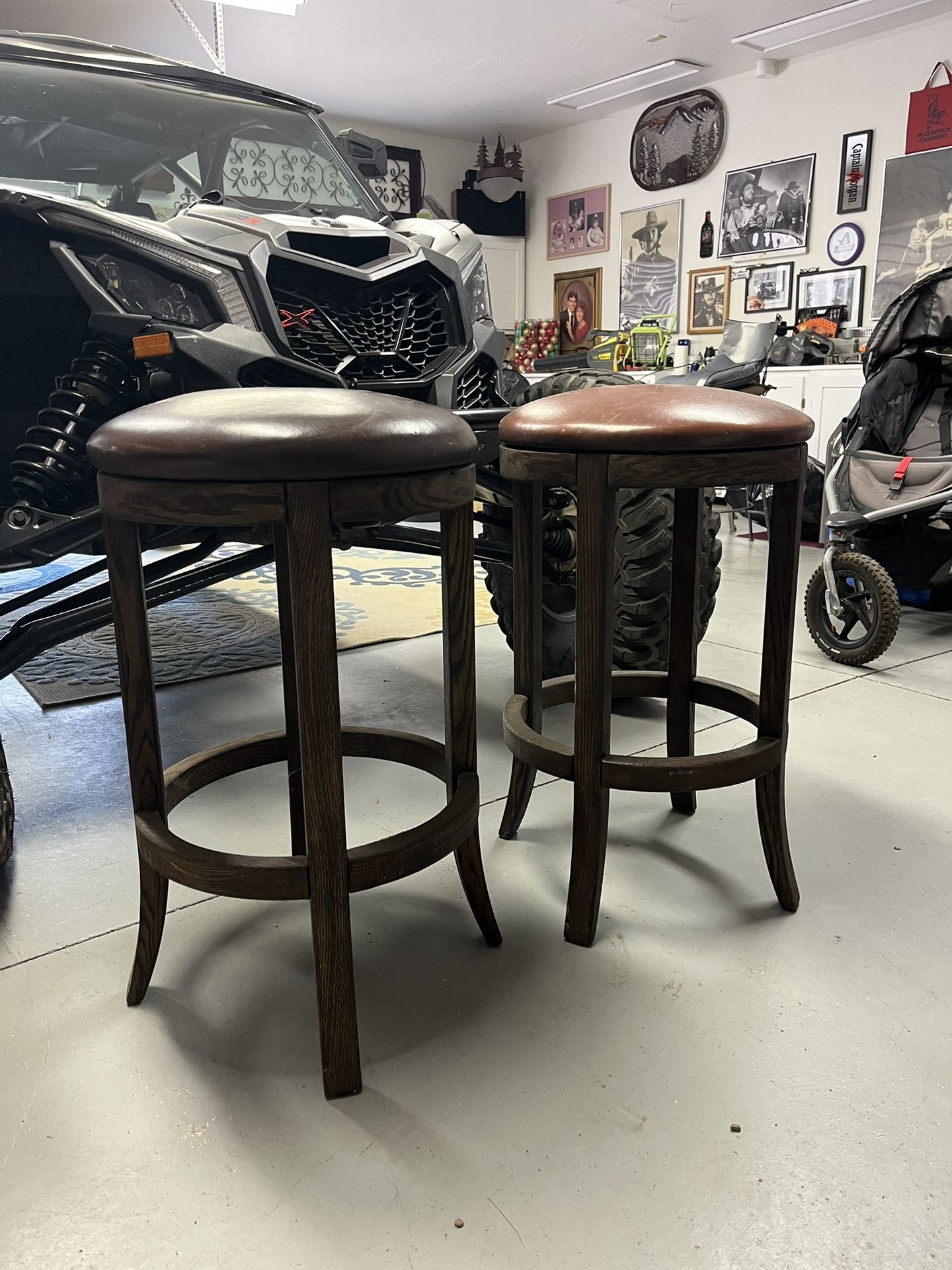 2 Leather And Wood Barstools