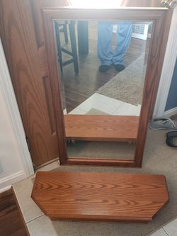 Amish Made Solid oak mirror and shelf. Painted Color Of Your Choice $350.00