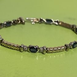 Gorgeous 14K Gold Natural Sapphire & Diamond Bracelet - 7.25 in (13.3g)