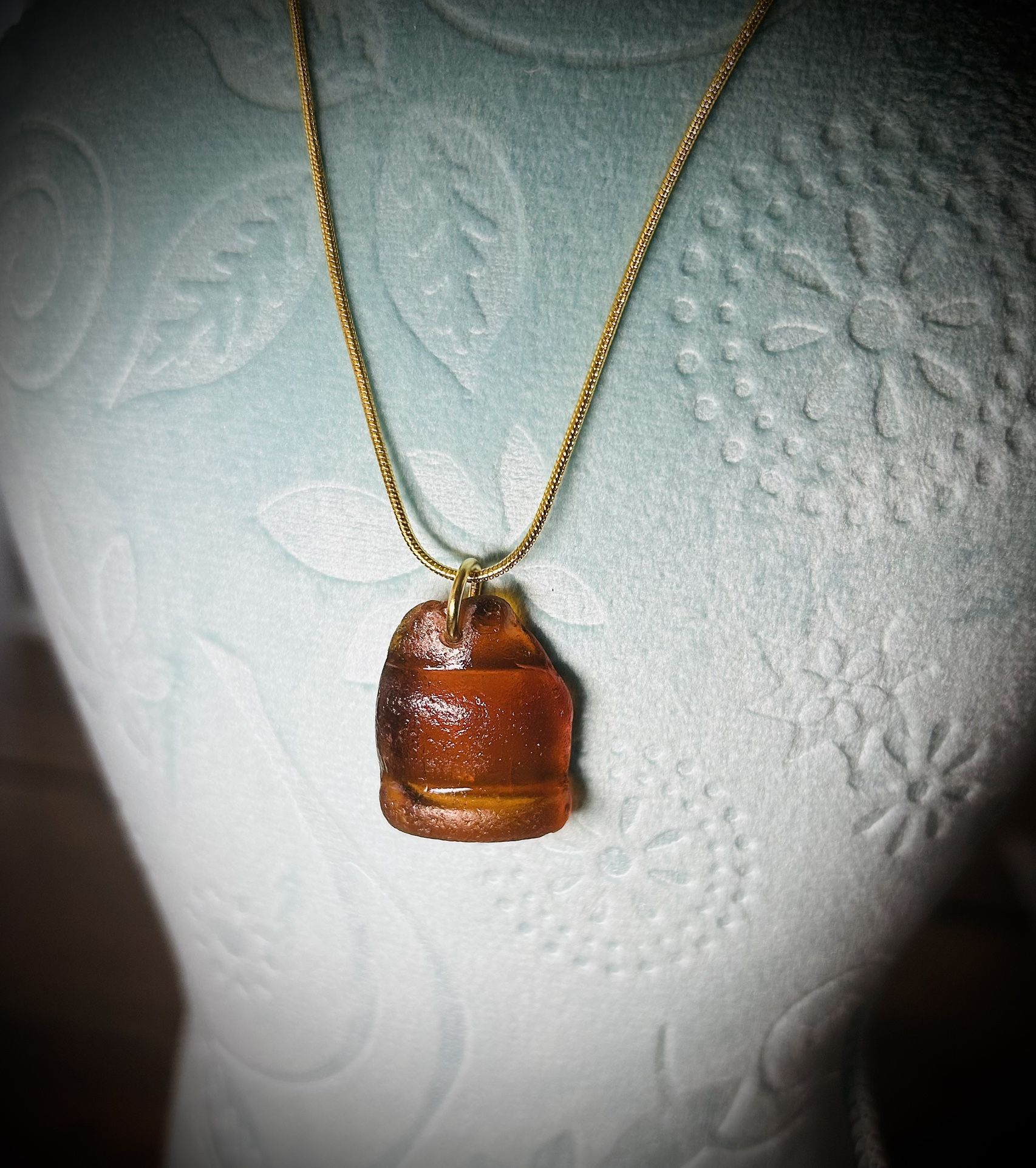 Caramel Colored Sea Glass 18k Gold Plated Necklace
