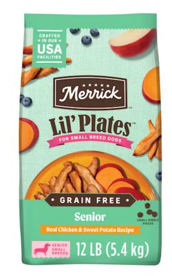 Merrick dog food 12 lbs bag Lil plates
